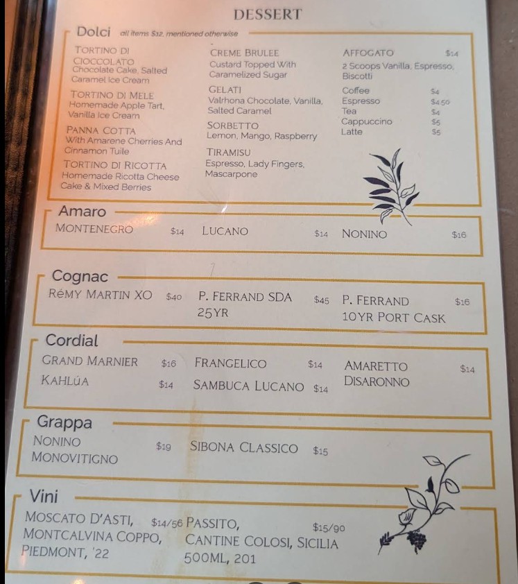 Da Andrea Chelsea Restaurant Menu | Authentic Italian Dining in NYC